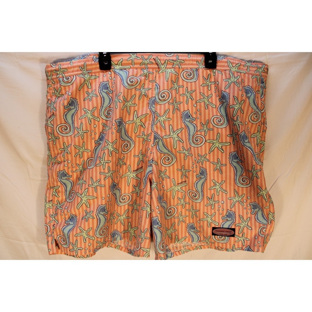 Vineyard Vines Men Bathing Suit Seahorses Starfish Pink Blue Size XL